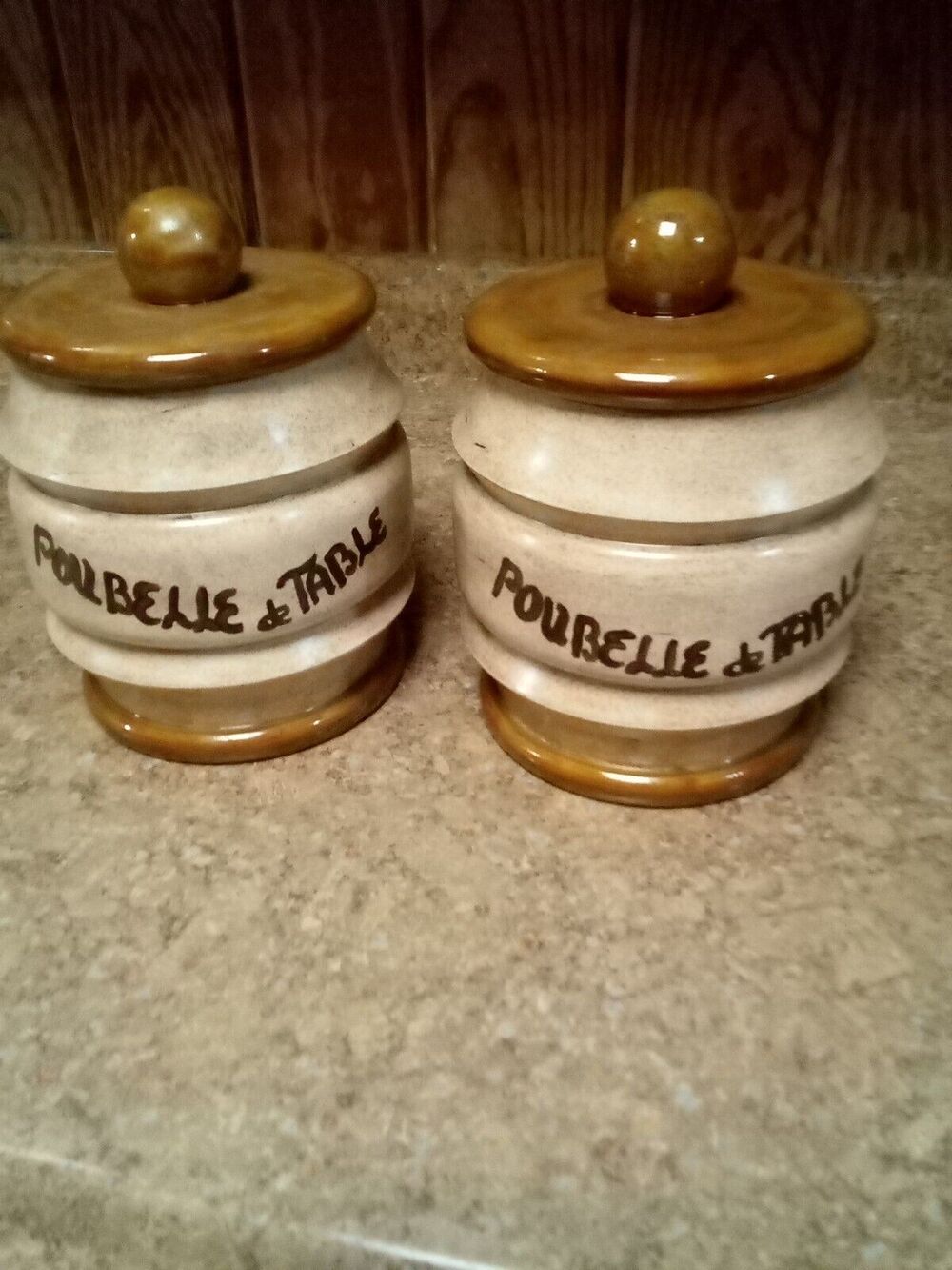 poubelle de table Vintage Beige Brown Pottery Canister Jar Set